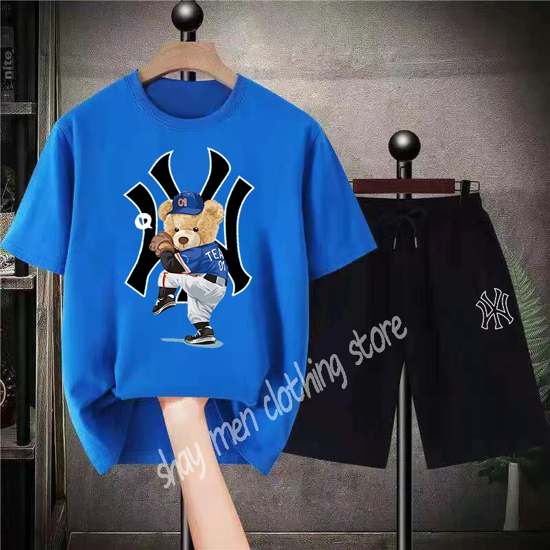 Bear Luxury Cotton Short Sets Cartoon Player Graphic T-shirts Shorts Oversized Fashion Cool Print Tshirts Suits Women Men Outfit