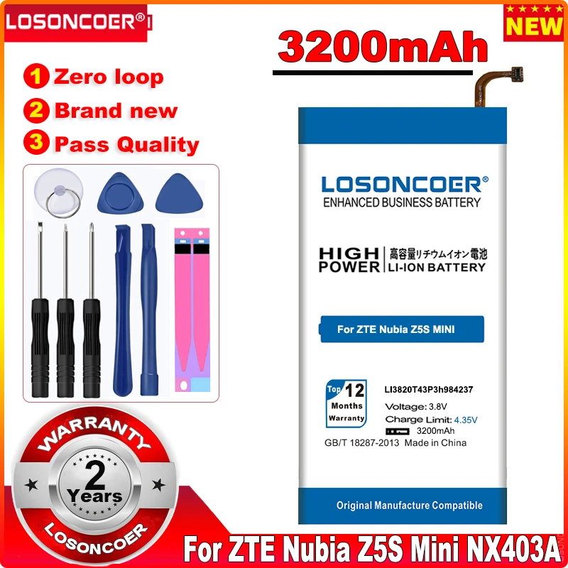 

LOSONCOER 3200mAh New Arrivals LI3820T43P3h984237 Phone Battery Use For ZTE Nubia Z5S Mini NX403A Battery+Quick Arrive