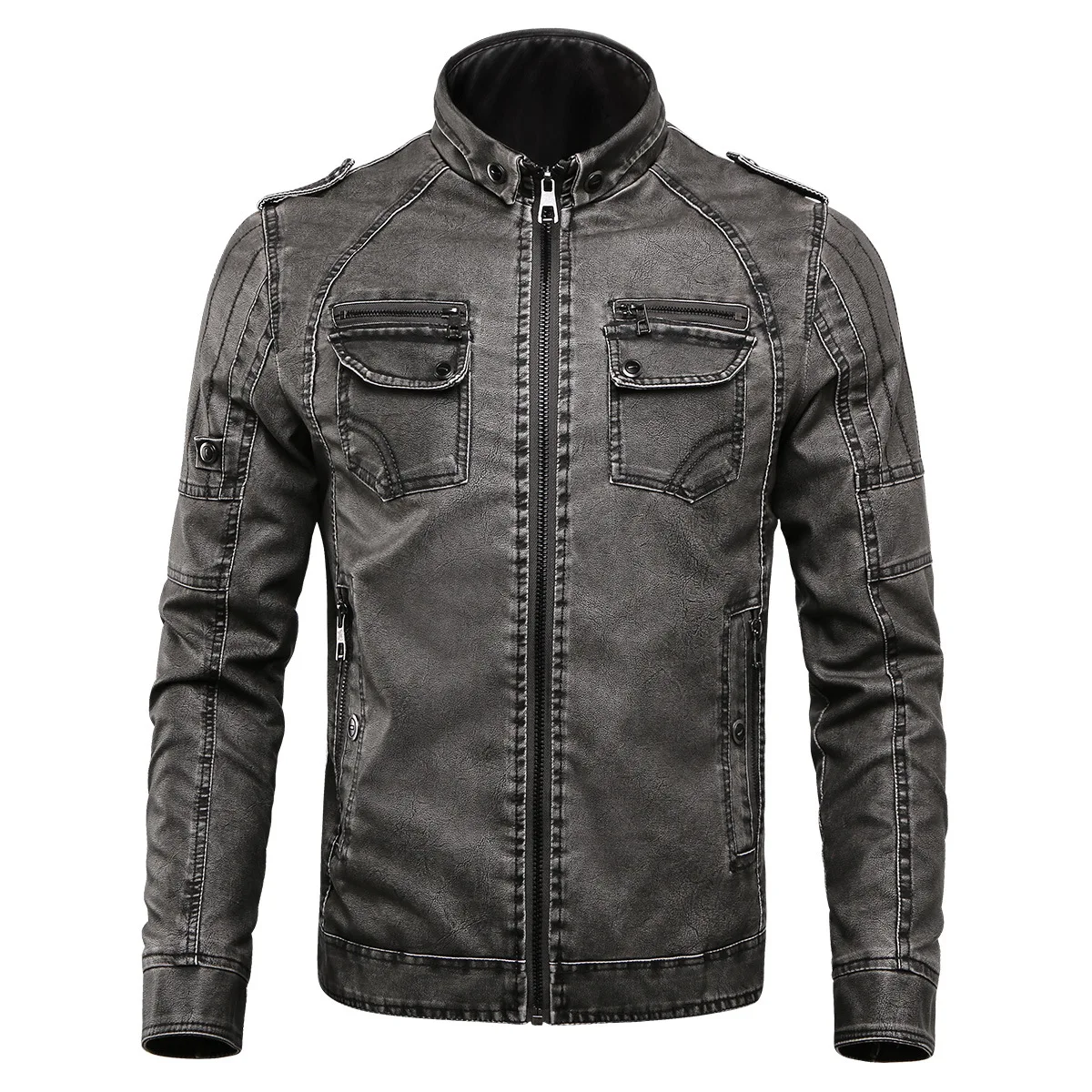 

Winter Men's Leather Jacket Monclair Leather PU Windbreaker Nationalday Man Oatvelvet Washed Leather Jacket for Men 8818