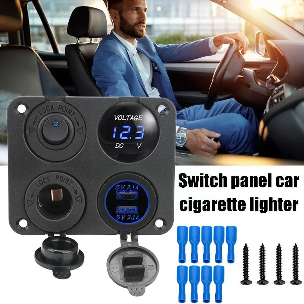 

Панель переключателя, 12 В, стандартная розетка, вольтметр в переключателе, USB-прикуриватель, 1 зажигалка, 4 зарядных устройства, двойной, новая модель C3Y9