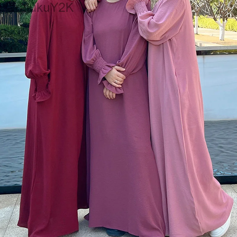 Plain Abaya for Women Crepe Floral Cuff Islamic Clothing Ramadan Muslim Prayer Long Dress African Dresses Dubai Turkish Robe