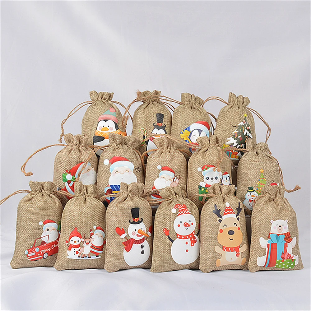 1 шт. льняные сумки на шнурке рождественские подарочные пакеты для конфет
