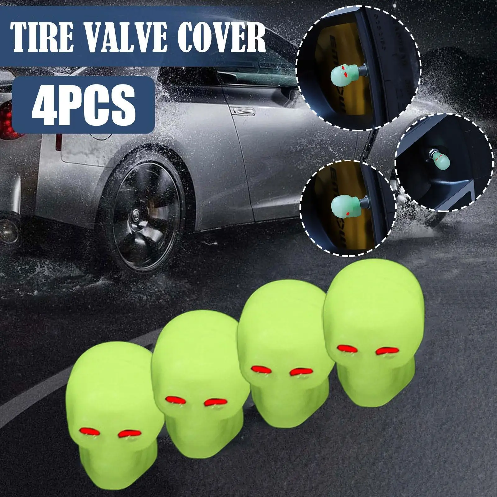 

Универсальный светящийся колпачок для автомобильного колеса S2W2, пыленепроницаемый колпачок для колеса в виде черепа, подходит для украшен...