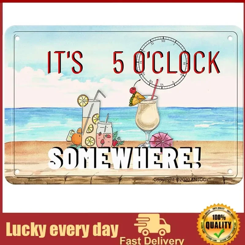 

Retro Tin Signs - It's 5 O'Clock Somewhere - Vintage Metal Sign for Outdoor Indoor Beach Garden Tub Bar Farmhouses Cafes Gate