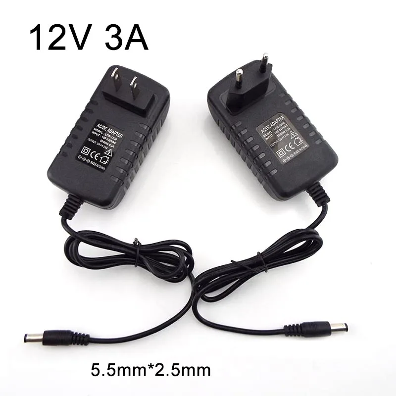 

12 В 3A 5,5 мм * 2,5 мм от переменного тока до постоянного тока 100 В-240 в зарядное устройство адаптер источник питания конвертер для камеры видеонаб...