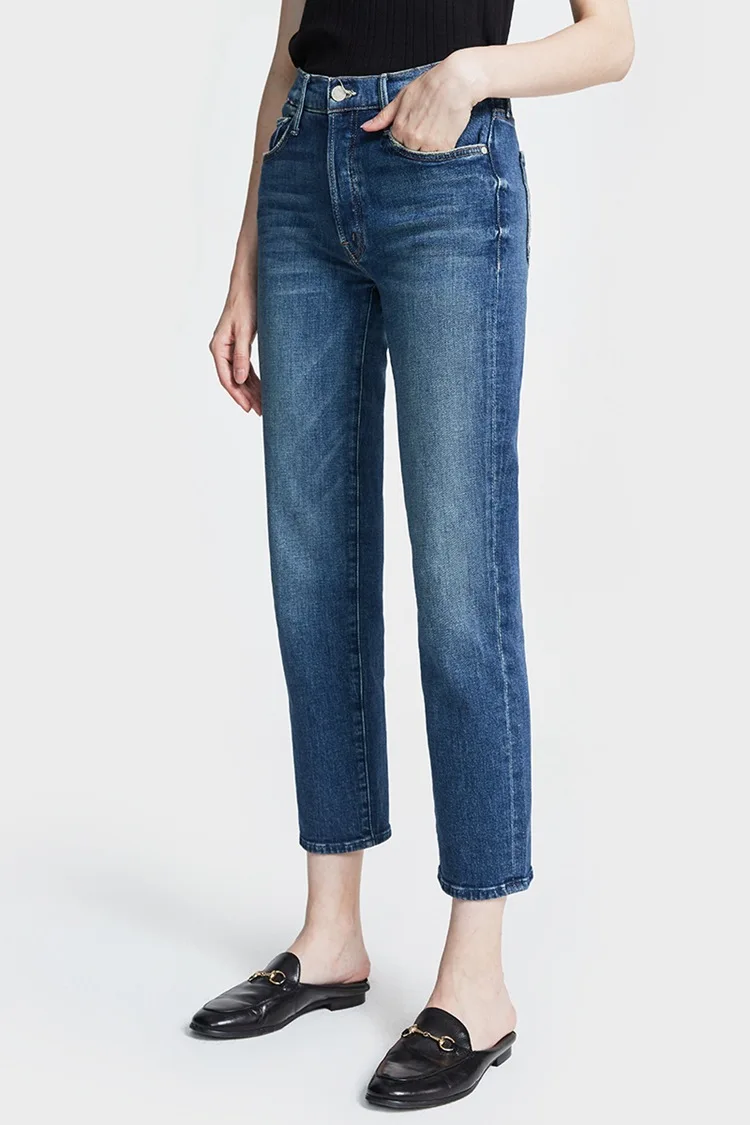 

EOS 2023 New Zipper Section Europe and The United States Low Stretch Boyfriend Style Nine-point Pipe Jeans Female Free Shipping