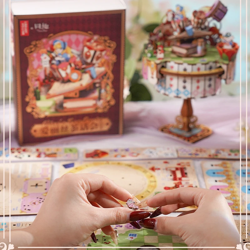 Фото Музыкальная шкатулка для чаепития Alice, сделай сам, деревянная 3D-головоломка, строительные наборы моделей с вращающимся столом, подарок принцессы для девочек на день рождения №4
