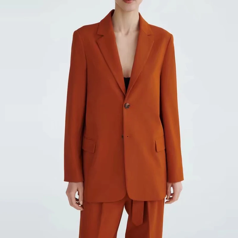 

Женский однобортный Блейзер карамельного цвета, прямой пиджак с длинным рукавом, повседневные топы, весна 2022