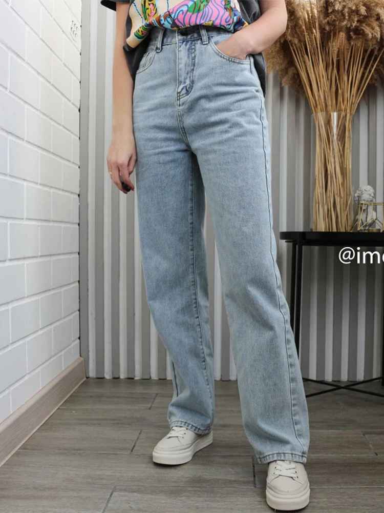 

Джинсы женские повседневные с завышенной талией, винтажные прямые мешковатые брюки из денима для мам, шикарная уличная одежда с широкими штанинами, весна-осень 2023