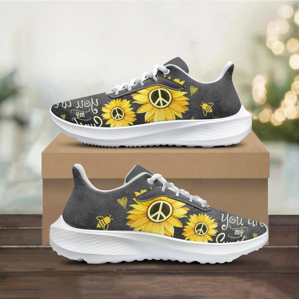 

Peace and Love with Sunflower Print Women Running Shoes Non-Slip Comfort Sneakers Shock Absorption Walking Shoes Drop Shipping