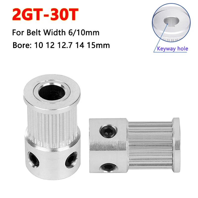 

30 Teeth 2GT Timing Pulley Keyway Bore 10 12 12.7 14 15mm 30T GT2 Synchronous Wheel For Width 6mm 10mm Belt 3D Printer Parts