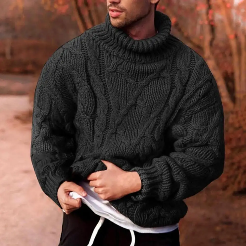 

Long Sleeve Thickened Men Sweater Coarse Woolen Yarn Turtleneck Twist Ribbed Knitted Sweater for Autumn Winter