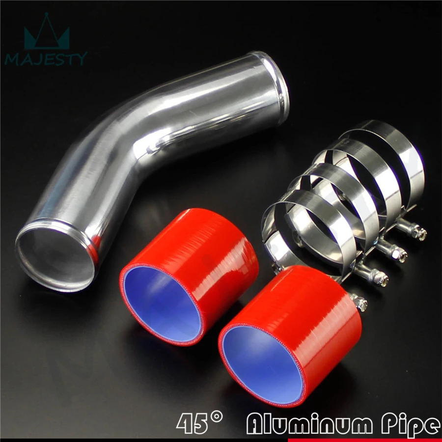 

45 degree 63mm 2.5" Aluminum Turbo Intercooler Pipe Piping+silicon hose+T clamps RED