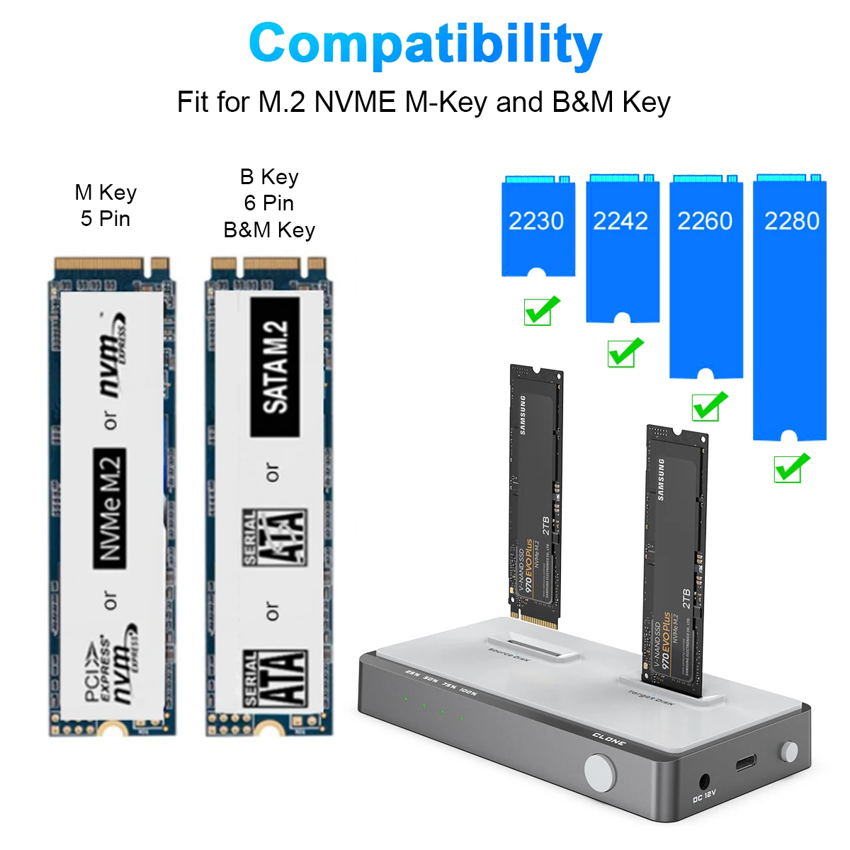 

Rocketek USB 3.2 NVMe M.2 Duplicator Dual-Bay Offline Clone USB C to NVME Docking Station M2 SSD M Key Hard Drives Enclosure