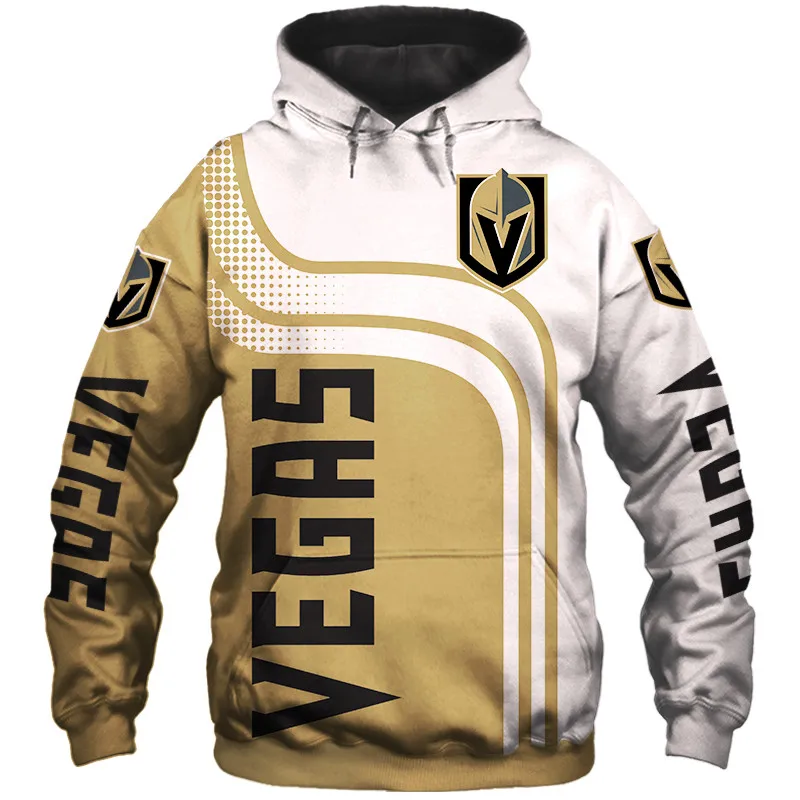 

Vegas men's fashion 3D Hoodie stitching design metal helmet printing Golden Knights Cool outdoor sweatshirt