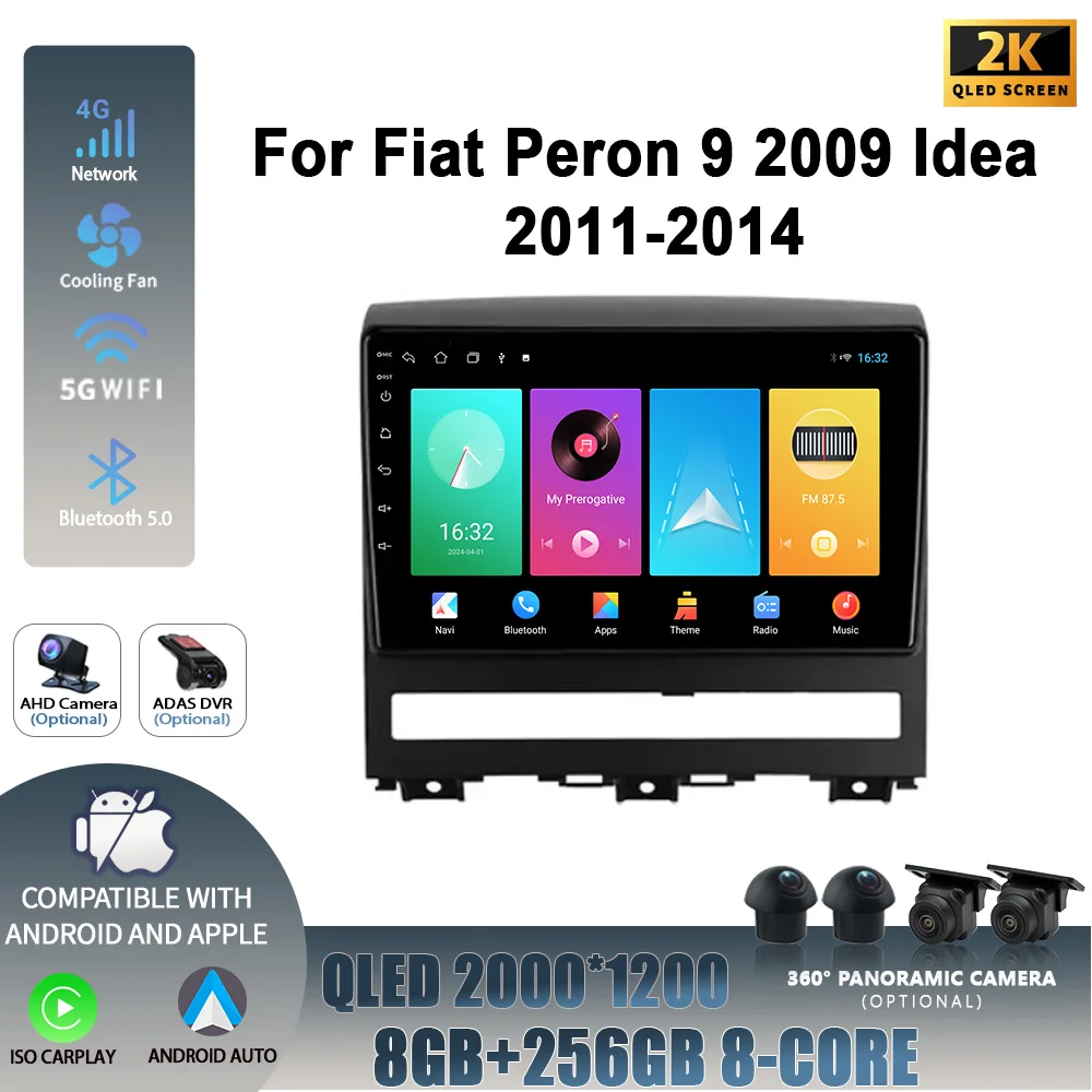 Android 14 для Fiat Peron 9 2009 Idea 2011-2014 2DIN WIFI Беспроводной стереоэкран Carplay Автомобильный