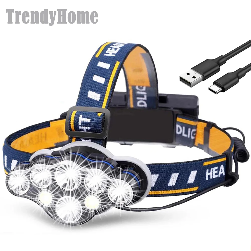 

Super Bright LED Headlamp With 8 LED Bulbs 5000 lumen Waterproof Outdoor LED Headlight Lightweight materials Comfortable to Wear