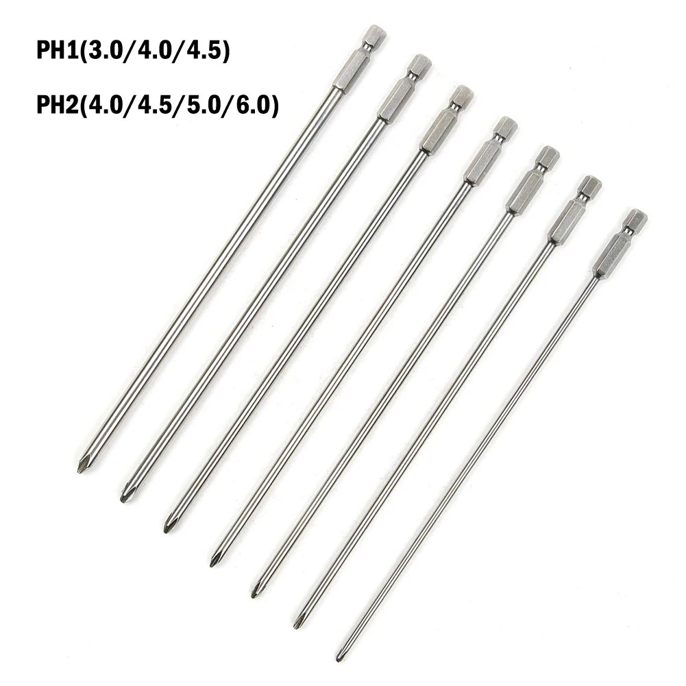 

7Pcs 6.35mm Shank Head Screwdriver Bits 200mm Long PH1 PH2 Magnetic Cross Screwdriver Bits Power Driver Tool Head Drill Bits