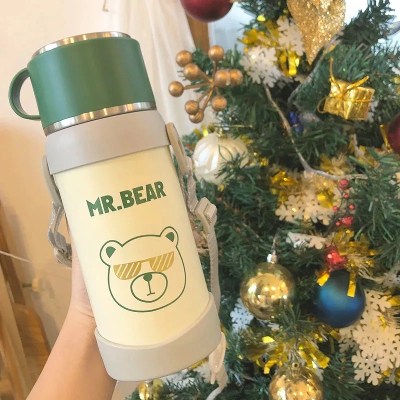 

Korea style Thermos 304 Stainless Steel Vintage Thermos Flask Household Large Capacity Open Nostalgic Retro Hot Water Tea Bottle