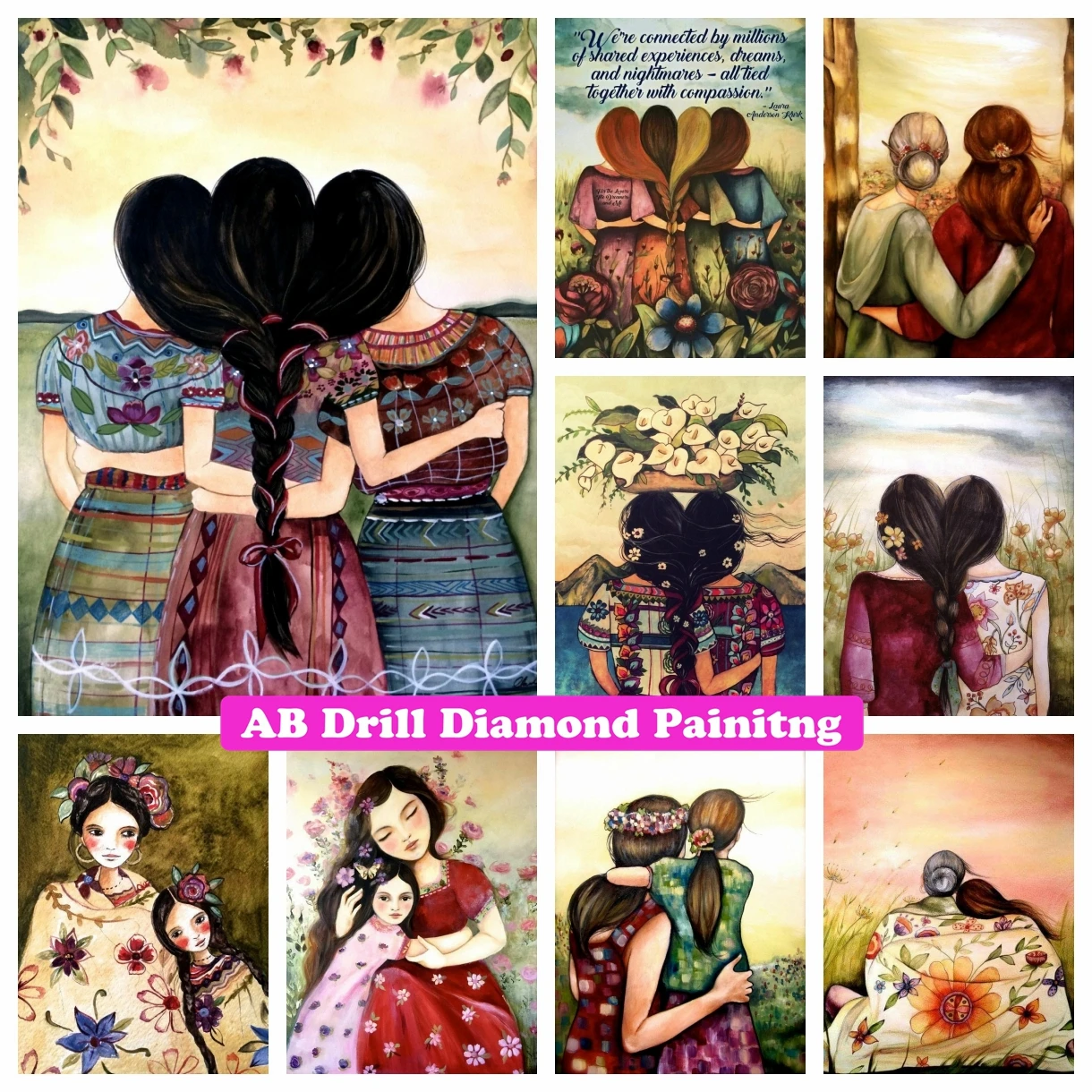 

Friendship Sisters 5D DIY AB Drills Diamond Painting Flower Cross Stitch Embroidery Artwork Mosaic Rhinestone Hobby Home Decor