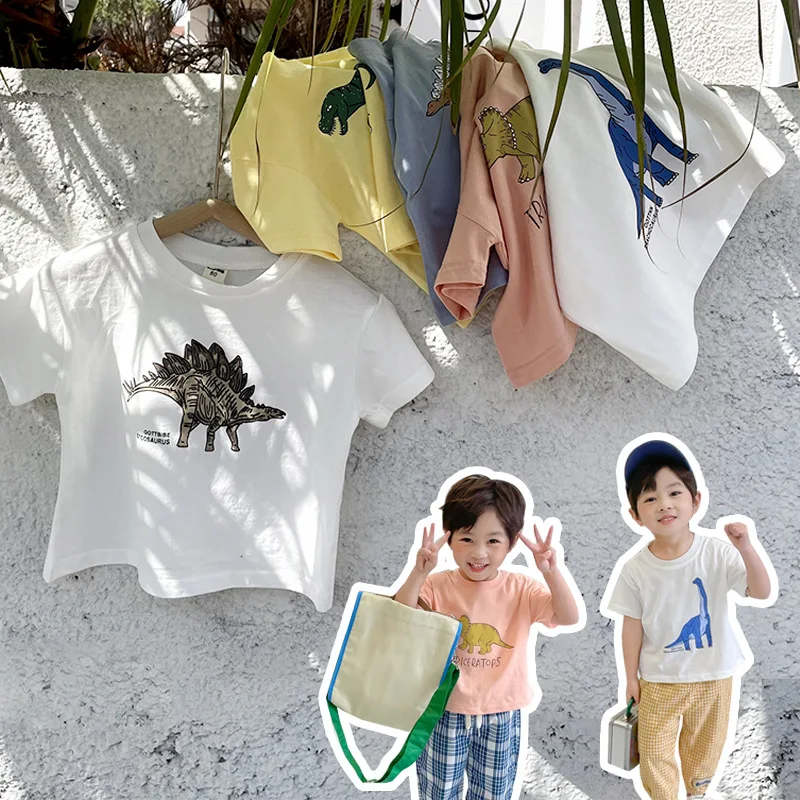 

Детская одежда футболка с коротким рукавом для мальчиков из чистого хлопка летняя Корейская рубашка с коротким рукавом и круглым вырезом д...