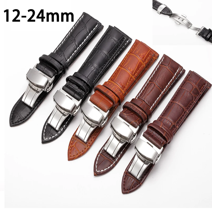

Genuine Leather Watchband 12mm 13mm 14mm 15mm 16mm 17mm 18mm 19mm 20mm 21mm 22mm 23mm 24mm Universal Strap Butterfly Buckle Band