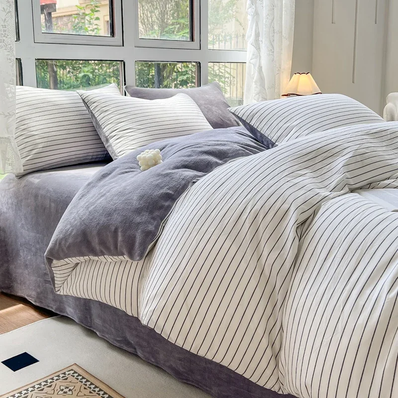 Новинка 2024 полосатый однослойный пододеяльник из молочного бархата двухслойный