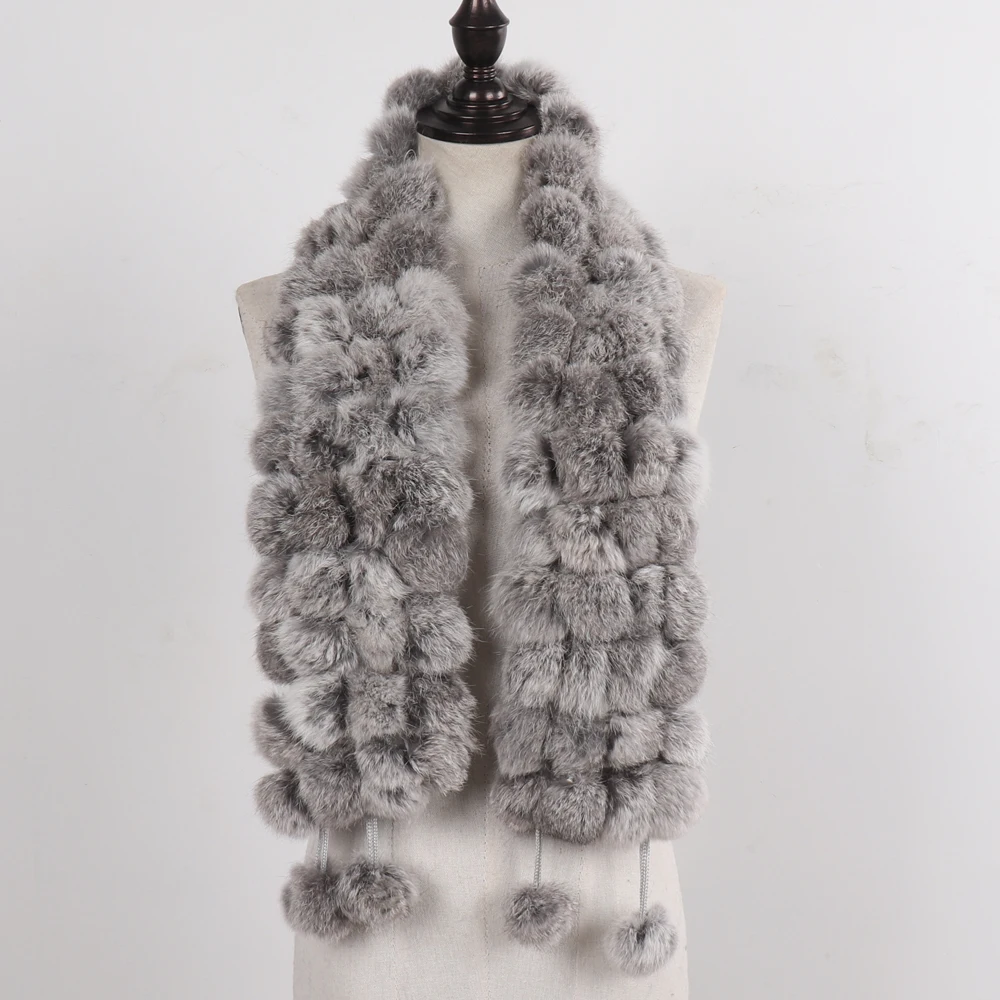 

New Fashion Winter Warm Fur Scarf Neck Warmer Women Rabbit Fur Muffler Female Plush PomPom Ball Collar Clothing Accessory Gift