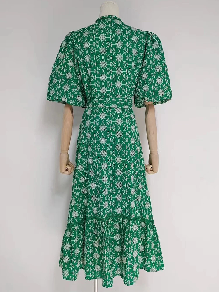 Женское винтажное платье с принтом VGH лоскутное миди V-образным вырезом пышными