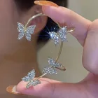 Серьги модные ювелирные металлические в форме бабочки клипсы для ушей без пирсинга для женщин сверкающие циркониевые клипсы для ушей серьги-каффы для свадьбы
