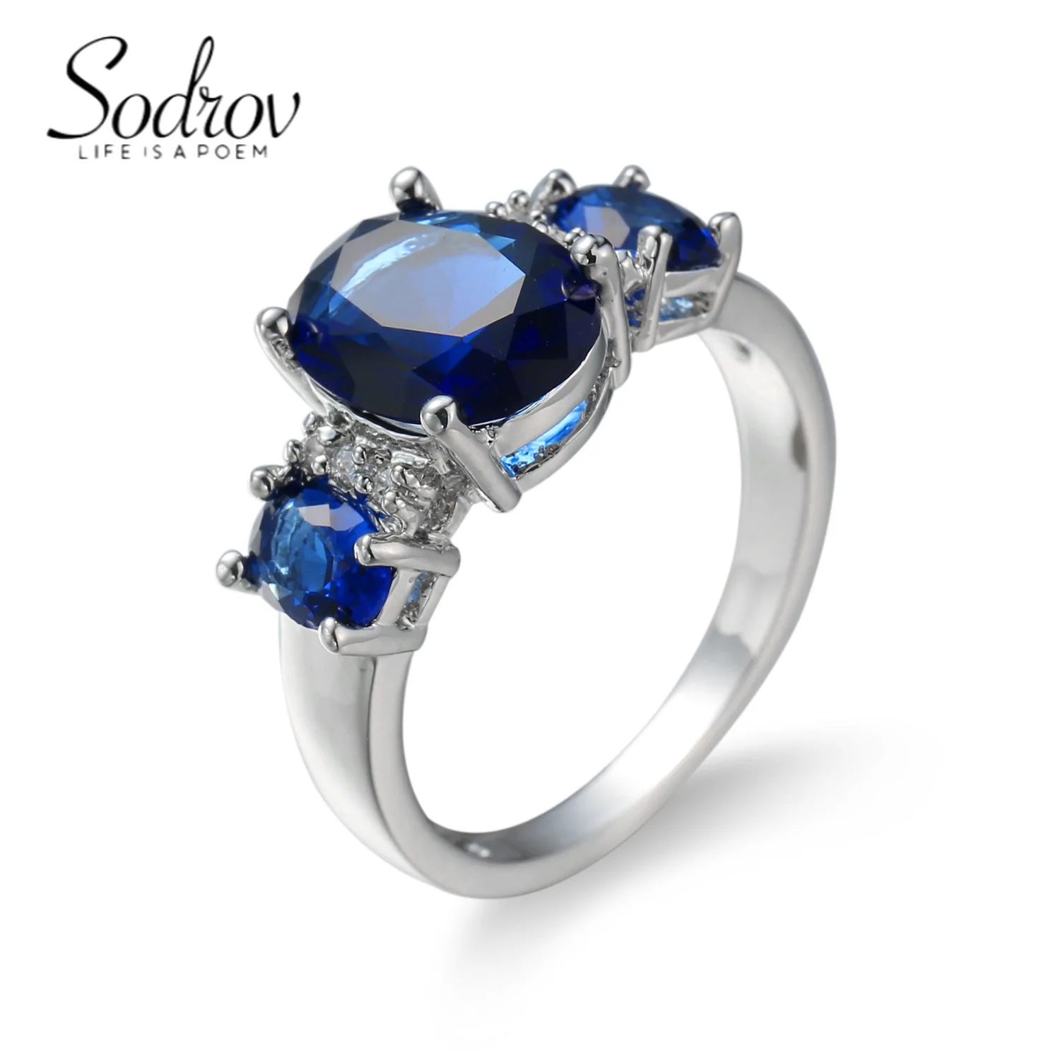 

SODROV Classic Fashion Blue Zircon Jewelry Engagement Wedding Rings for Women
