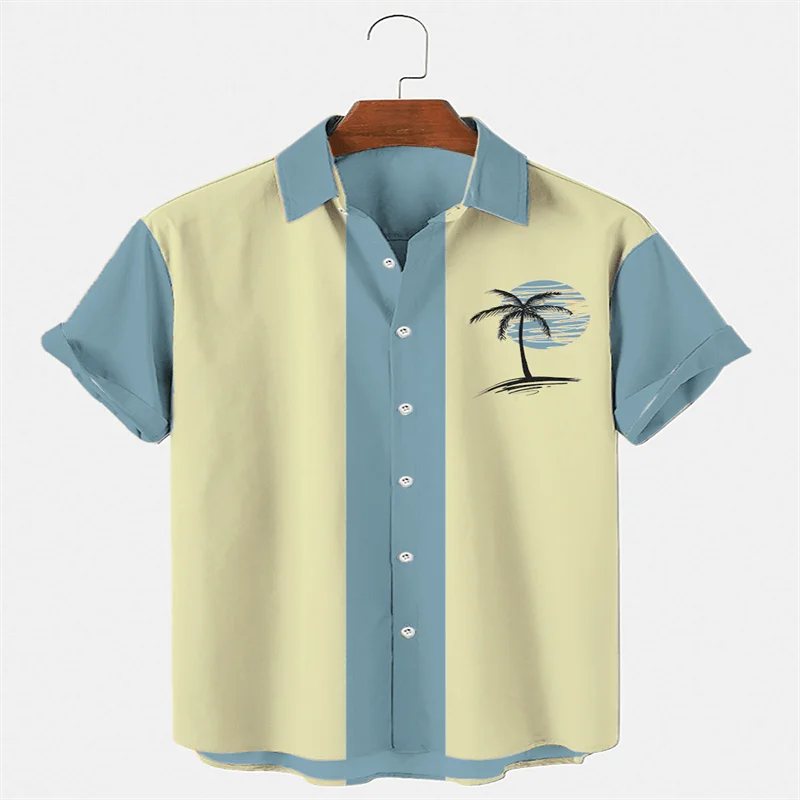 

3d Printing Hawaiian Beach Harajuku Men's Short-sleeved T-shirt Summer Vacation Style Single-breasted Shirt Lapel Shirt