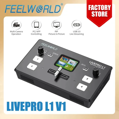 Многоформатный видеокоммутатор FEELWORLD LIVEPRO L1 V1, студийная запись потоковой передачи в реальном времени, 4 входа HDMI, USB3.0, камера предварительного просмотра, Youtube