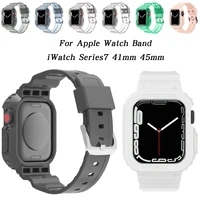 silicone sport clear bracelet case band for apple watch series7 4145mm stretchy solo loop strap replacement pour iwatch correa