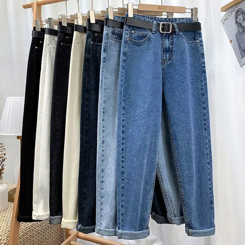 

2023 New Mom Jeans Woman Loose High Waist Denim Pants BF Style Straight Jeans Washed Cotton Harem Pants Jean for Women U51