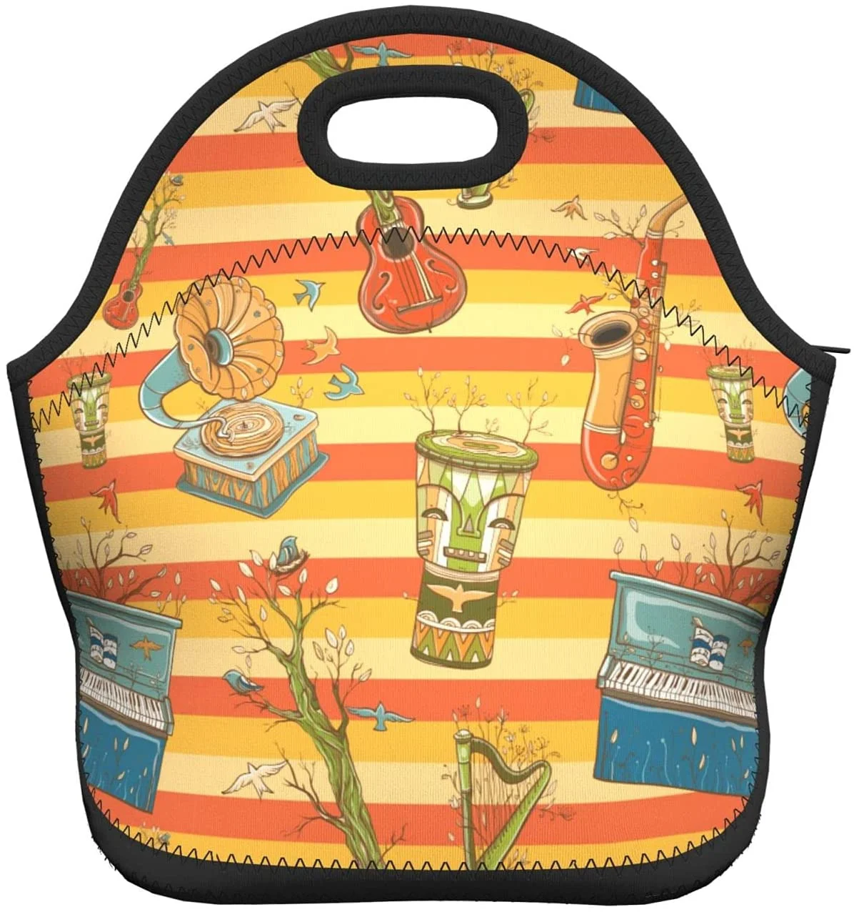 

Funny Colorful Musical Instruments Neoprene Lunch Bag Boxs,Durable Thermal Tote Bag Organizer Cooler Bento Bags