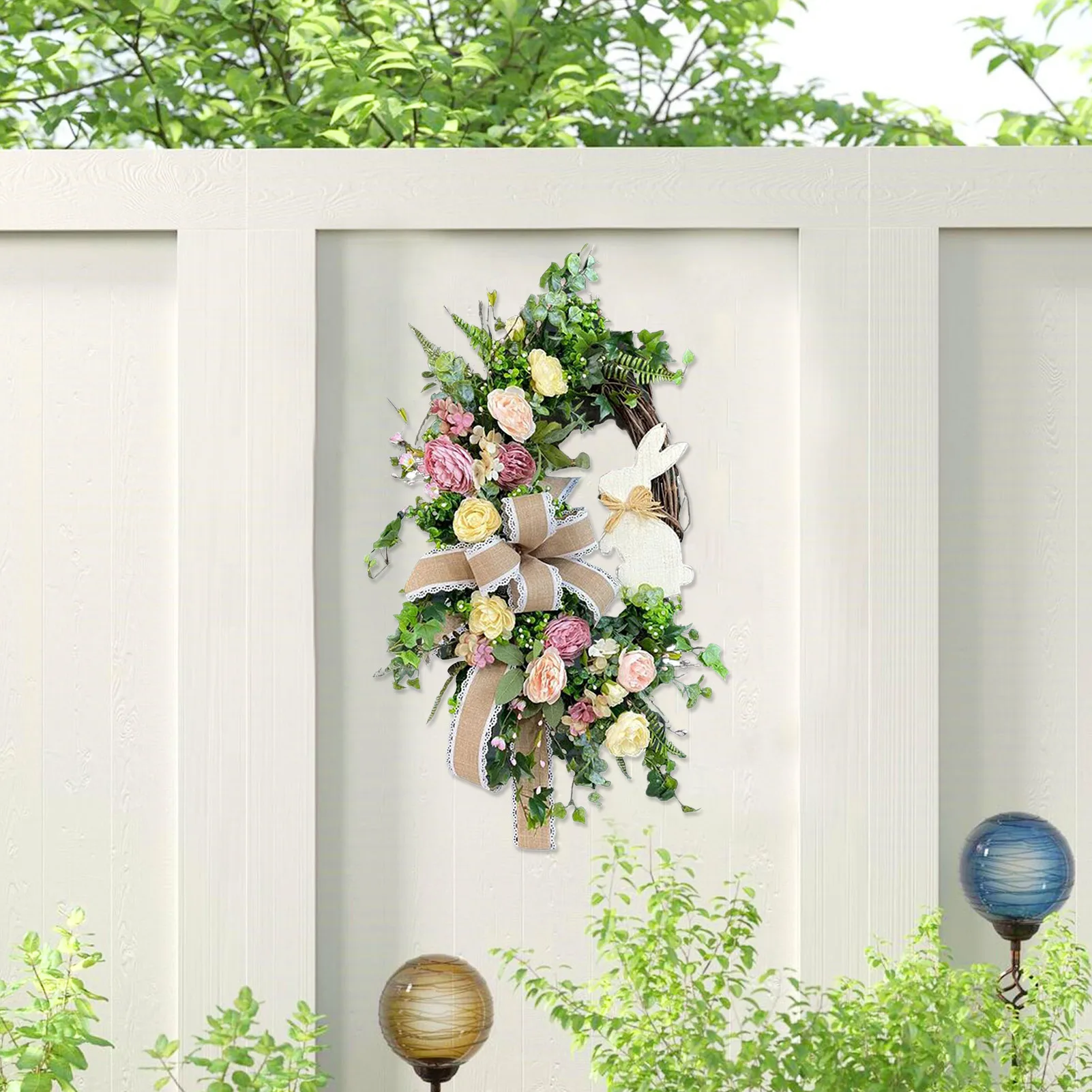 

Easter Bunny Wreath 16-Inch Large Wreaths For Front Door Decoration Welcome Sign Large Outside Porch Indoor Wall Home Cabinets