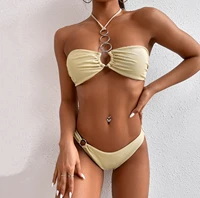 women print two piece bikini summer 2022 sexy ruffles high waist push up tankini bathing suit female halter two piece swimwear