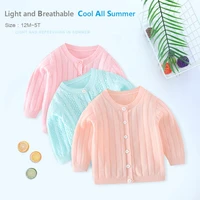 solid color breathable sweater childrens clothing baby girls knitted cardigan with hollow pattern spring and summer thin cotton