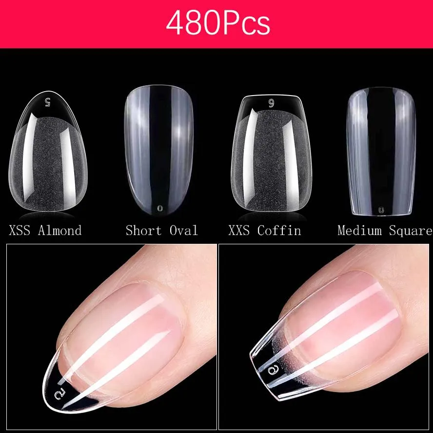 

Soft Gel Fake Nails Extension System Full Cover Sculpted XXS Almond Coffin Artificial Press On False Nail Tips 480pcs/bag