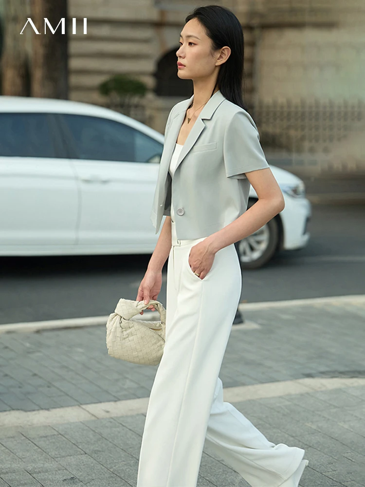 AMII Minimalism Office Lady Blazer for Women Short Sleeves 2023 Summer New In Outerwears Woman Clothing Female Tops 72322015