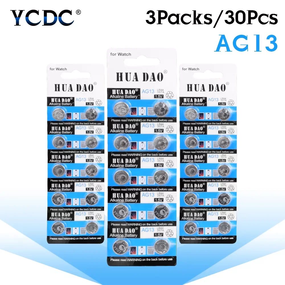

NEW2023 30 Pcs3 Cards LR44 AG13 357 Battery 1.5V SR44 A76 GP76 Lr 44b L1154c 303 D303 SR47 1166A MS76 Button Coin Cell Batteries