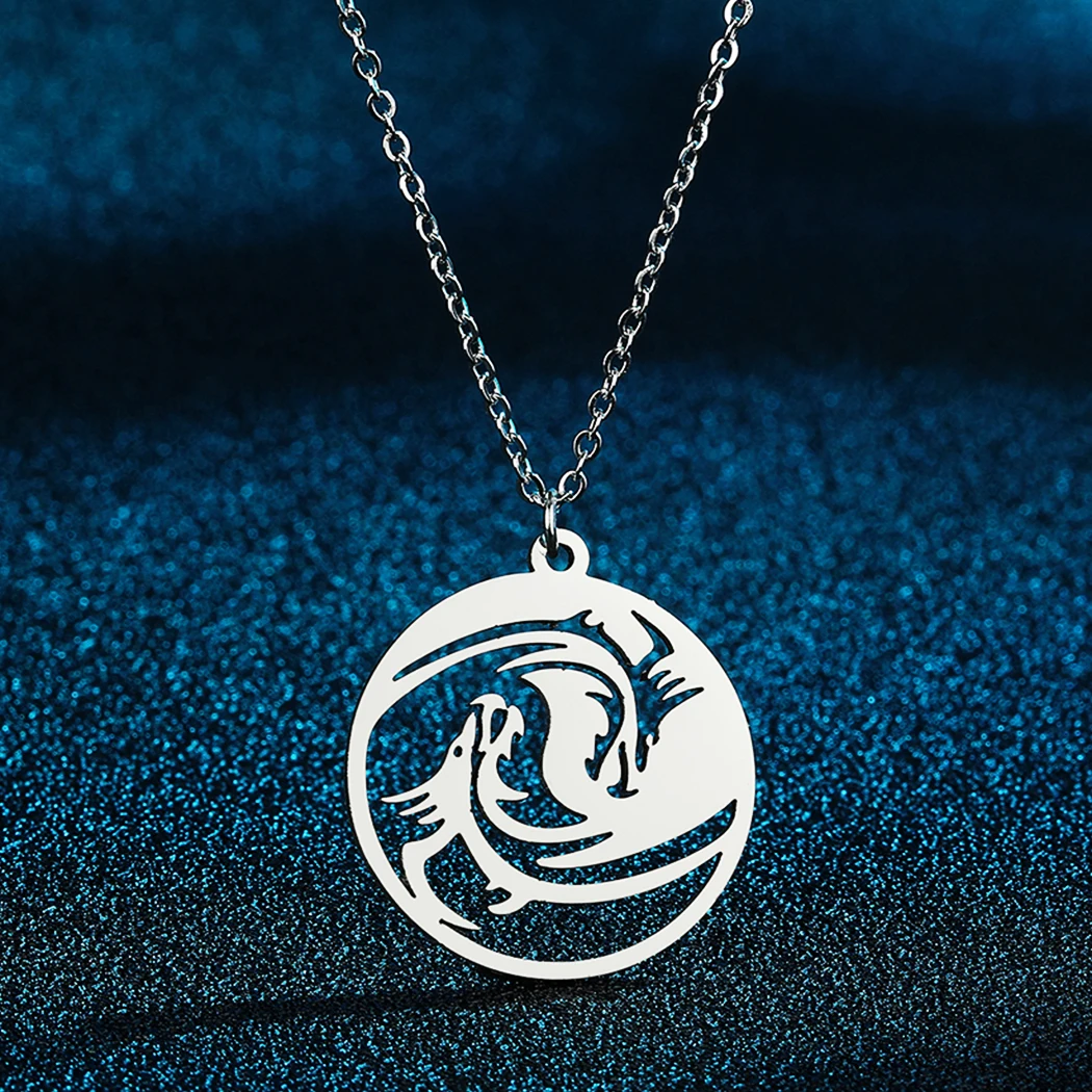 Dainty Yin Yang Dragon Pendant Necklace Women Men Stainless Steel Hollow Dragon Lovers Charm Neck Chain Jewelry Amulet Collar