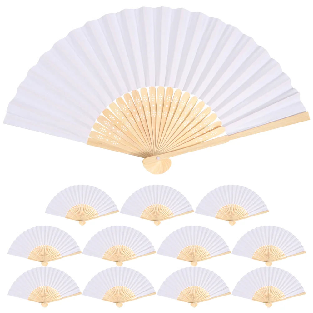 12 шт. складной веер ручной белый китайский тканевый для женщин бумага бамбук