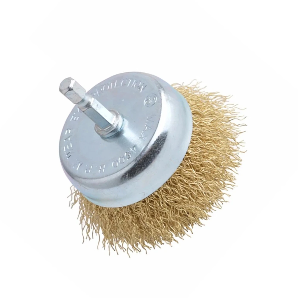 

50/70mm Wire Cup Brush With Hex Shank Brass Plated Steel Drill Rotary Metal Rust Removal Polishing For Drill Bit Impact Driver