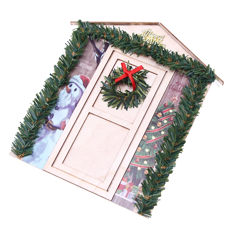 

Новый рождественский кукольный домик 1:12 с дверью, Рождественский мини-венок, Сказочная дверь, модель мебели, игрушка, кукольная мебель, деко...