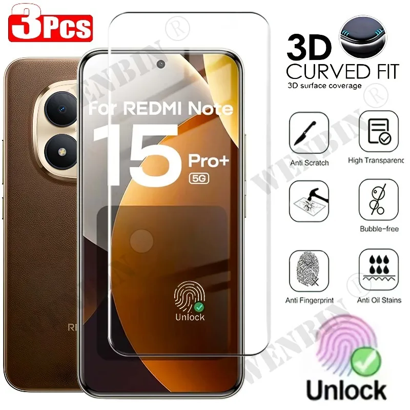 Фото 3 шт. Защитное стекло для Redmi Note 15 Pro Pro+ Plus / Note 15 Pro / Note 15 4G 5G, изогнутое, с полным покрытием экрана №1
