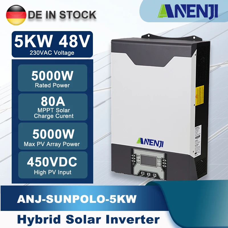 

5KW Hybrid Solar Inverter 48V 220V Pure Sine Wave Photovoltaic Inverter Grid Tie Built-in 80A MPPT Solar Charge Controller Wifi