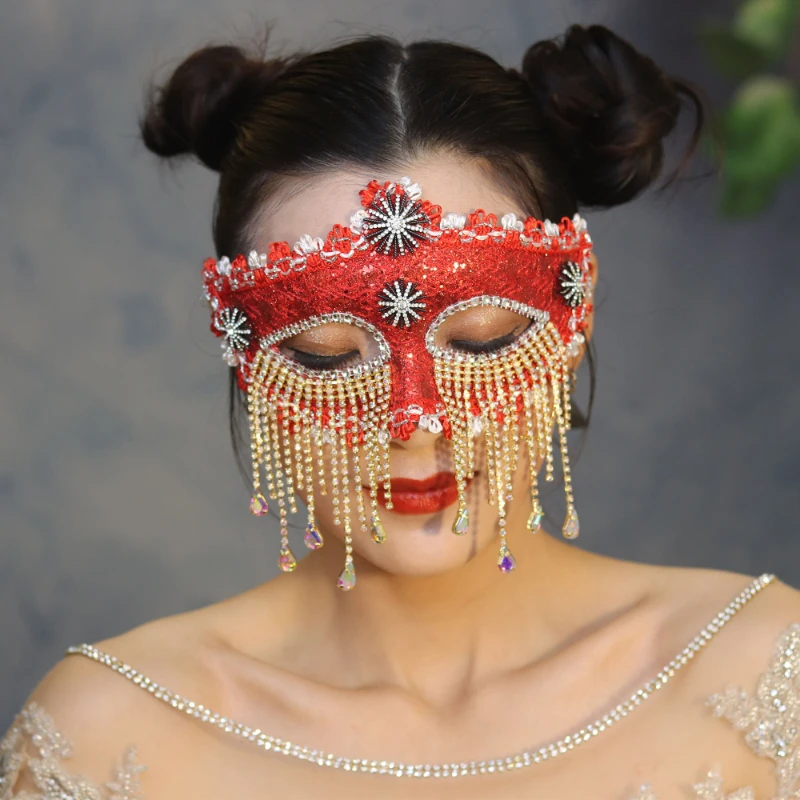 Golden Elegant Rhinestone Tassel Mask Super Fairy Retro Fashion Trends Party Ball Birthday Party Photo