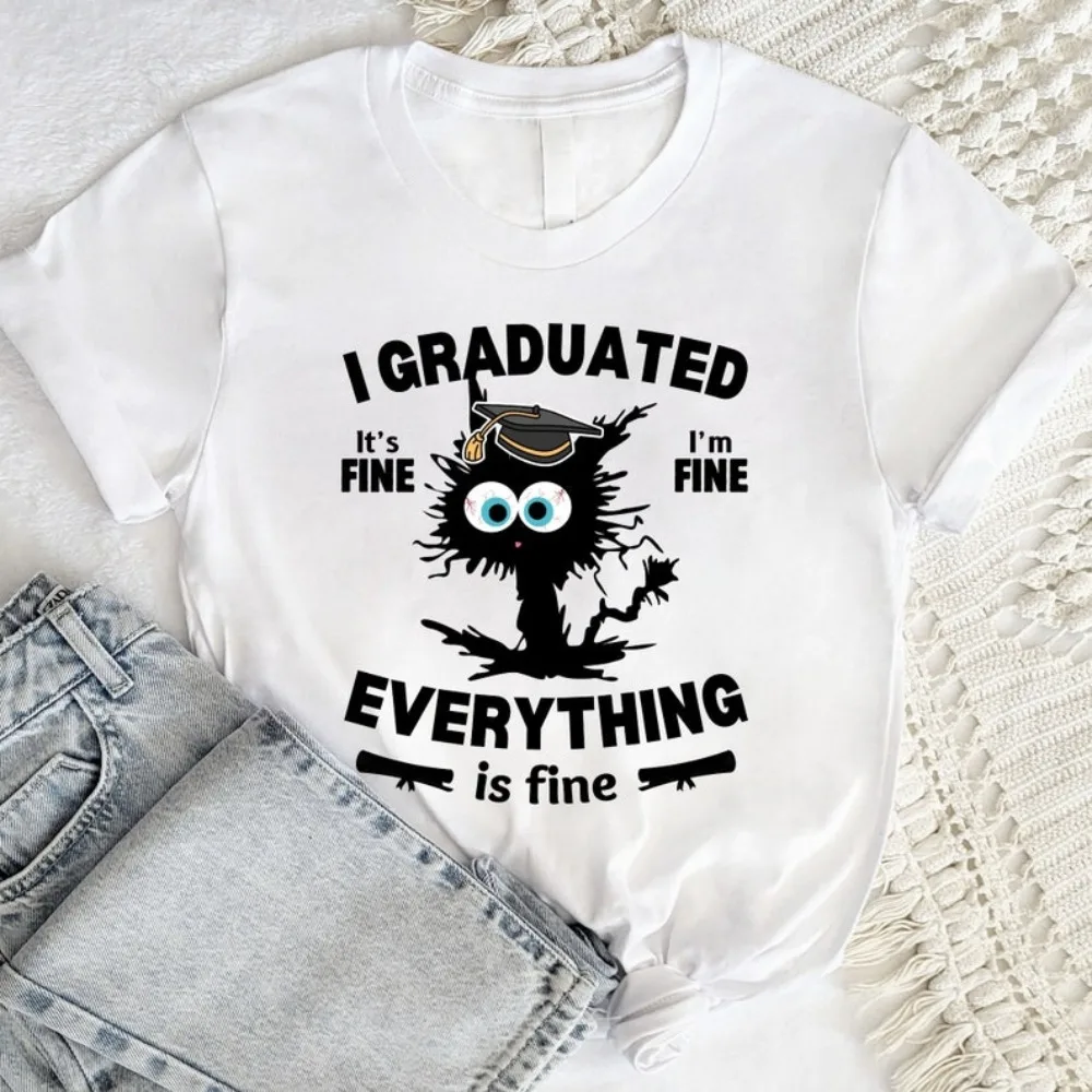 Я градуировала футболку забавная футболка на выпускной черная с котом качество
